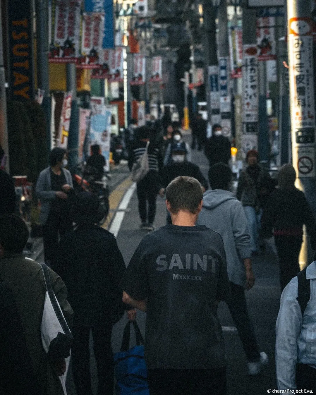 SAINT Mxxxxxx × EVANGELION NEON GNSIS TEE/BLK co-branded Neon Genesis Evangelion distressed short-sleeves, washed black S-XL, vintage NEW VINTAGE, top printing technology, garment dyeing, re-washed, distressed, correct co-branded main mark/washing mark
